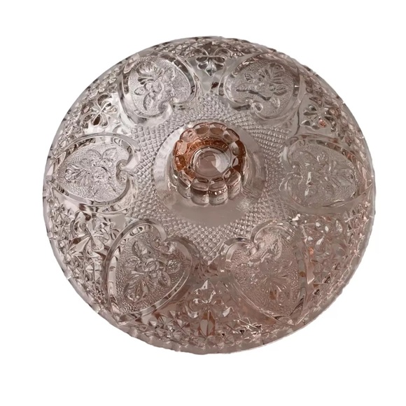 Kig Pink Depression Glass Flowers & Hearts Trinket/Candy Dish With Lid 7 Inches - Picture 6 of 10
